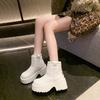 Small height increase round head thick-soled snow boots women's 2025 winter velvet warm short boots Internet celebrities same cotton shoes