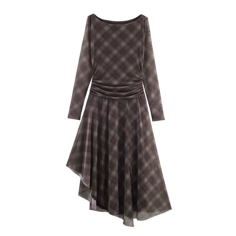 

Kaslead New Arrival Women s Clothing Fashion Style Fashion Slim Looking Gingham Silk Net Dress 5039845 Picture Color L