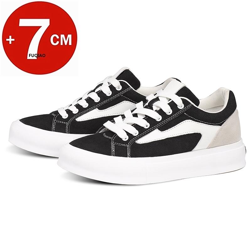 Cow Suede Thick Bottom Vintage Patchwork Couple Elevator Shoes Height Increasing Shoes Non-Slip Lift Skateboard Shoes