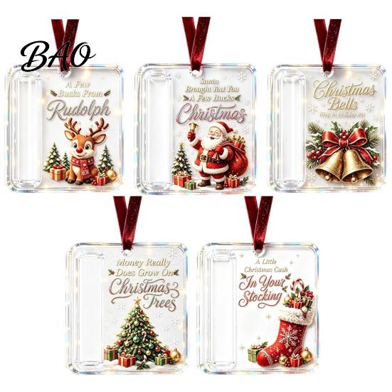 Festive Cash Gift Envelope 3 Pcs Christmas Ornament, Acrylic Money Holder for Cash, Clear Decorative Hanging Box Xmas Tree Decoration, Holiday