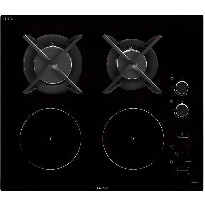 Table De Cuisson Mixte SAUTER SPI9602BM - 4 Éléments - Noir - Induction/Gaz - Grilles fontes-All. 1 Main