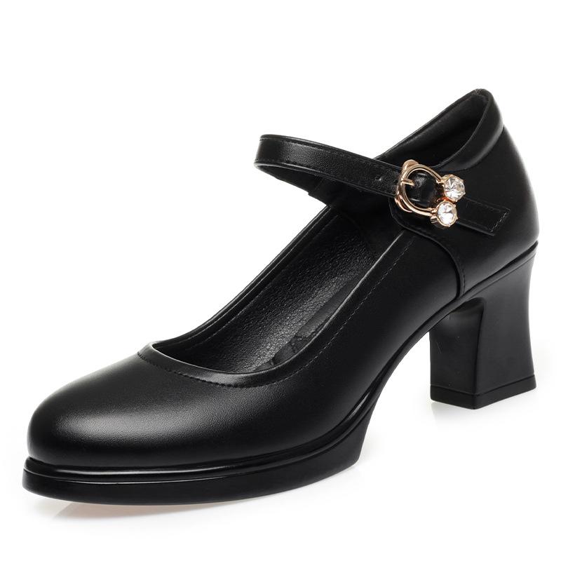 Waterproof table high heel thick heel round head summer work single shoes model training special cheongsam catwalk shoes