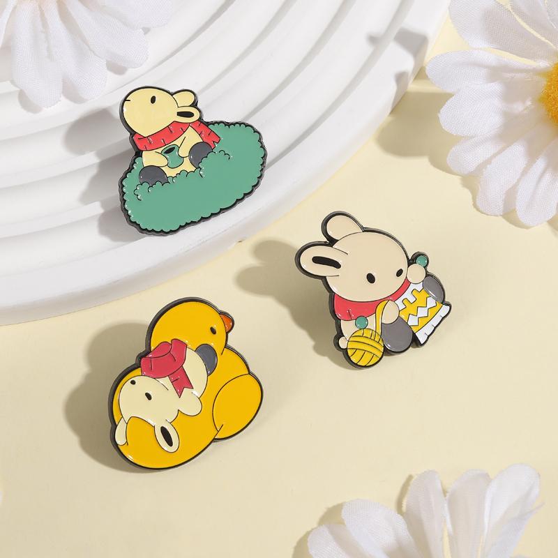 Rabbit Knitting Sleeping Enamel Pins Coffee Bunny Brooches Lapel Badges Cartoon Cute Animal Jewelry Gift for Friends