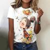 Summer Women's T Shirt Anime Girl Pattern Print Casual Short Sleeve Pullover Fashion Streetwear Cute Girl Tee Female Clothing
