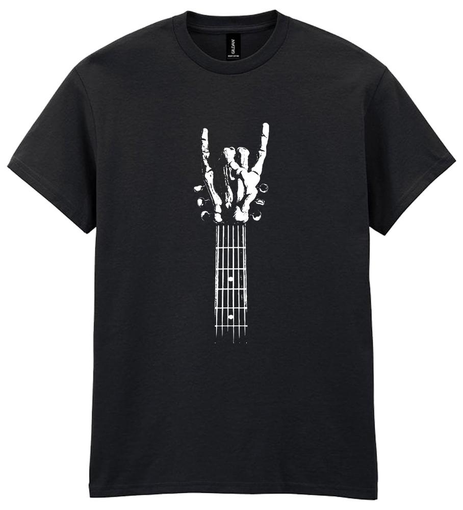 Rock Hand Guitar T-Shirt Skeleton Heavy Metal Thrash Music Sign Goth Clothing