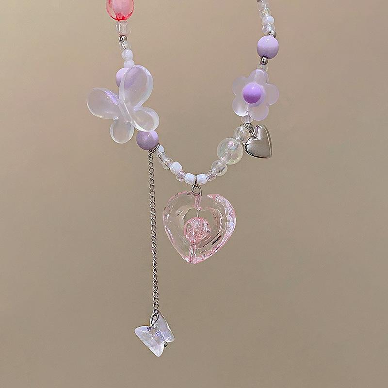 Kpop Goth Y2K Heart Butterfly Pendant Choker Colorful Necklace Clavicle Chain for Women Girl Punk Sweet Aesthetic Jewelry Party