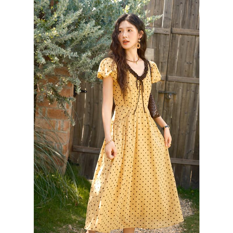 Miyuki Polka Dot V-Neck Ruffle Dress M