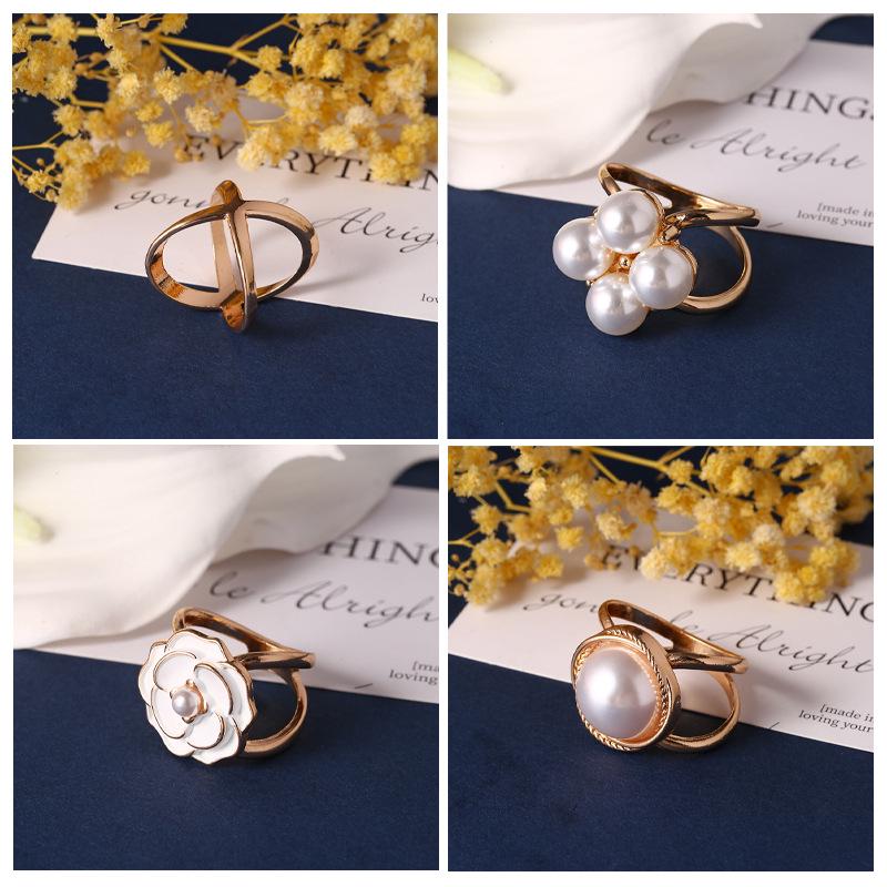 Korean Pearl Silk Scarf & Camellia Shawl Buckle Set