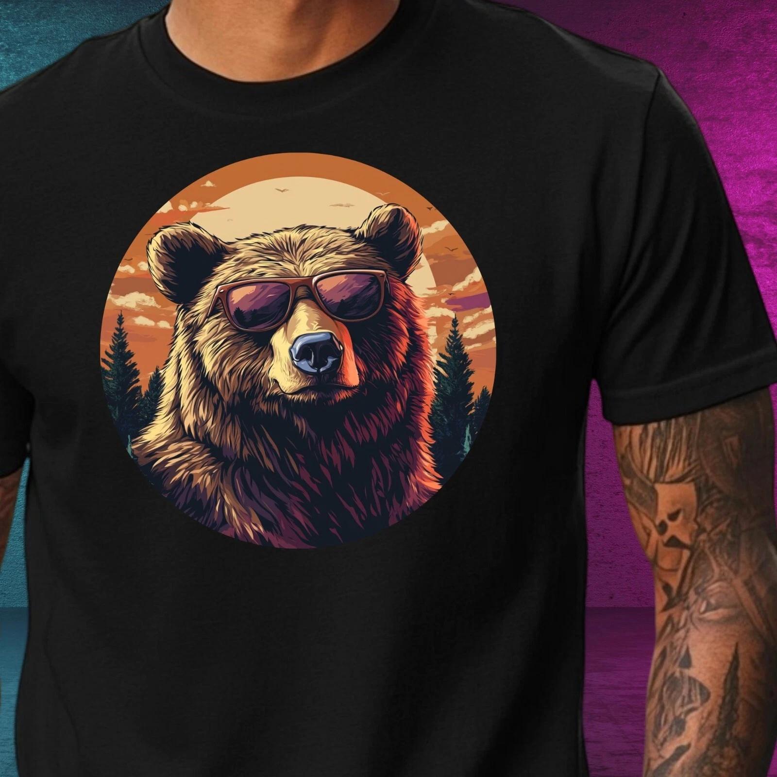 T-Shirt Herren Grizzlybär mit Sonnenbrille Motiv Baumwolle Größe XS bis 5XL XXXXL