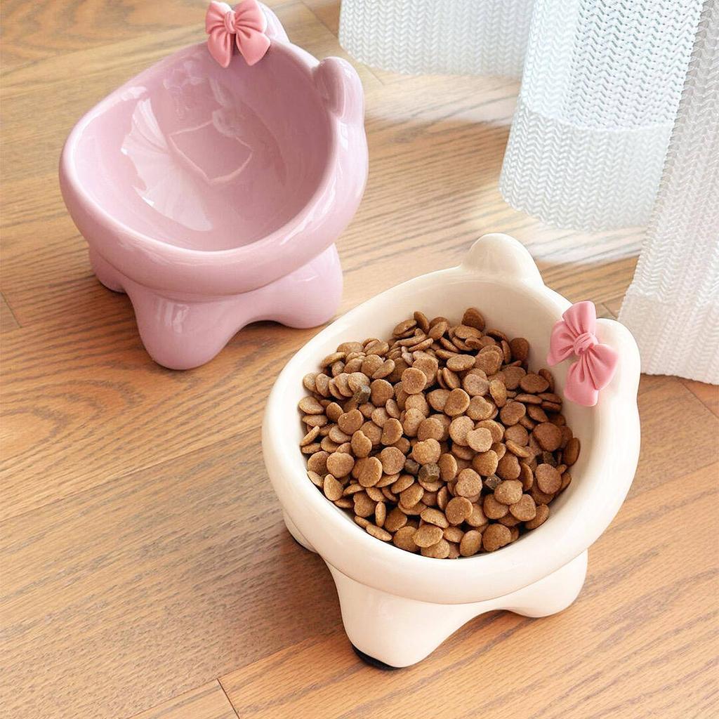 Bevel Ceramic Cat Food Bowl Cute Pets Drinkers for Cats Protect Neck High Feet Dog Bowl Anti-Flip Slow Feeding Bowl Pet Supplies