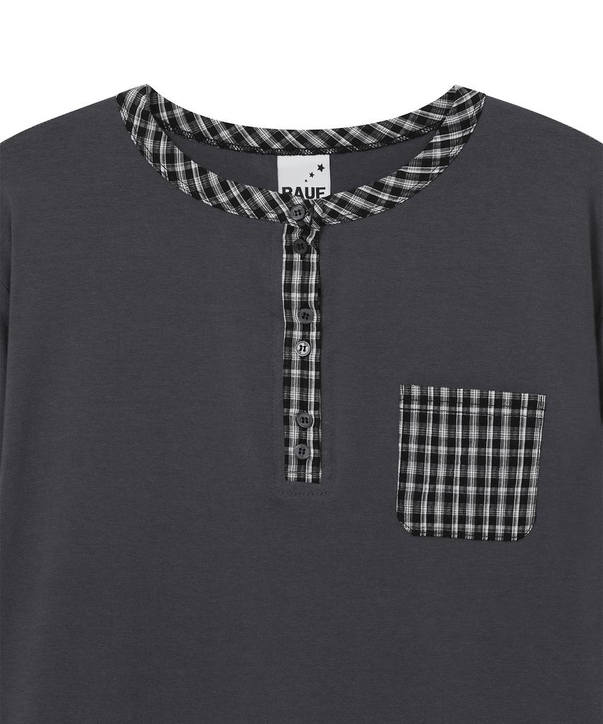 BAUF Check Henley Neck Long Sleeve [Charcoal]