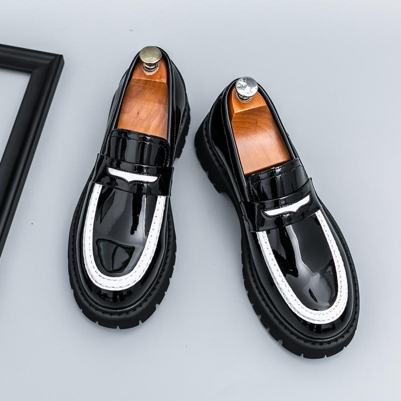 New Loafers Large Size Casual Shoes British Style Platform Foreign Trade Glossy Men's Small Leather Shoes a Set of Pedals