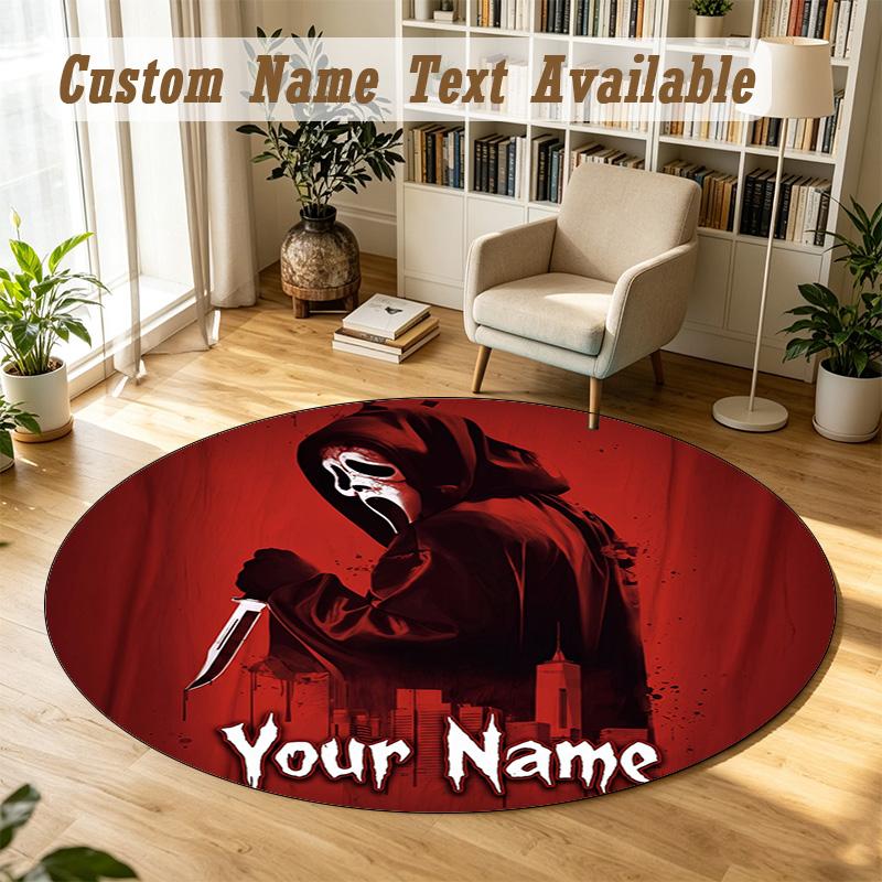 Scream Ghostface Personalized Round Rug Support Custom Name, Soft Home Decor Mat