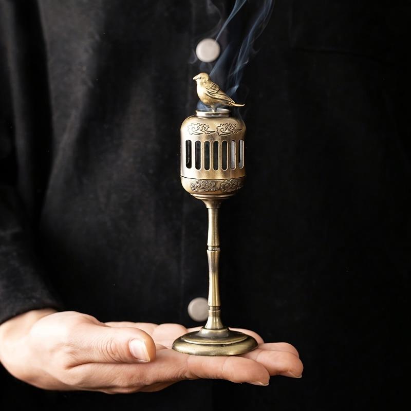 Golden Magpie Shaped Palace Lantern Incense Holder Vintage Style Desktop Aroma Decoration Incense Holder Ornament Metal Incense Holder