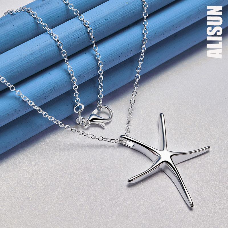 Colier cu pandantiv cu stea de mare netedă din argint 925 Bijuterii de nuntă la modă