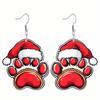 Charming Christmas Dog Paw Acrylic Earrings with Red Hat - Perfect Holiday Gift for Her