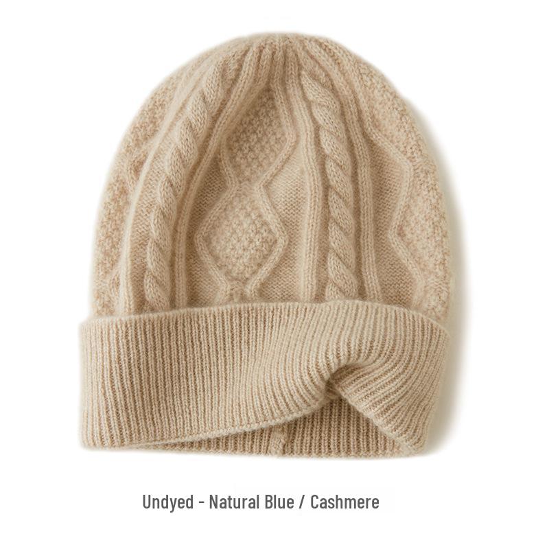 Unisex Diamond Cable Knit Cashmere Hat - 100% Pure, Warm, Thickened for Autumn & Winter One Size морская волна
