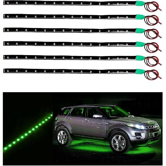 6 PCS 15 LED Strip Underbody Light, 1Ft 12V Waterproof Car Led Interior Exterior Strip Light with 6 Inch Wire, Flexible Auto Light Strip Decoration