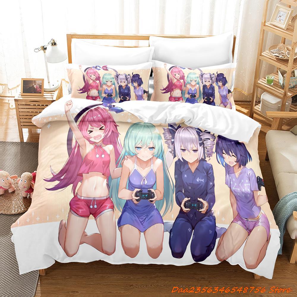 Bettdecke Honkai Impact 3 Bettwäsche-Set Cartoon Anime Dreiteiliges Set Erwachsener Kind Schlafzimmer Bettdecken-Sets 3D Kawaii Mädchen Niedlich Damen Bettwäsche-Set