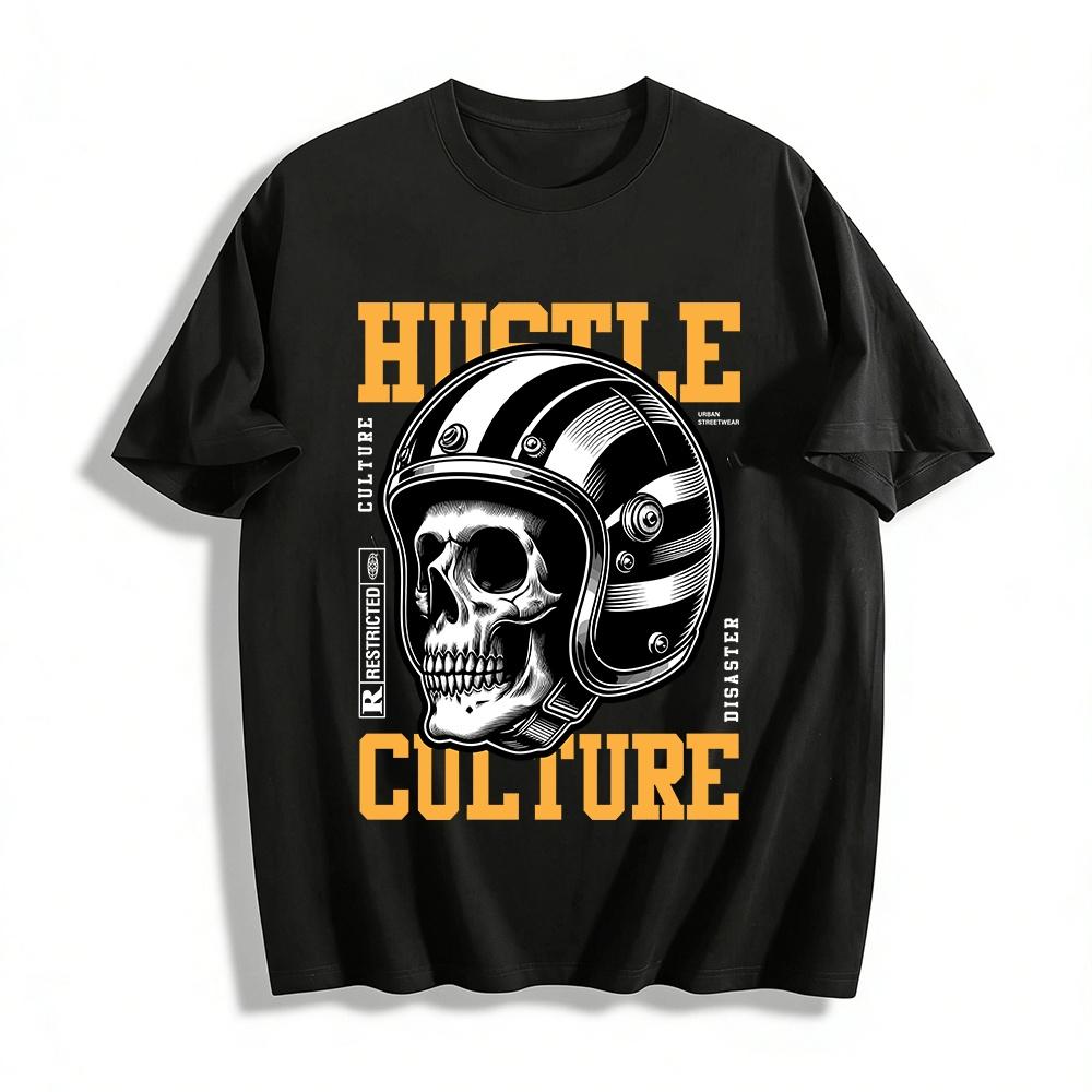 

Винтажная футболка с принтом черепа на мотоцикле Hustle Culture Уличная одежда Повседневный топ Футболка из чистого хлопка XXS