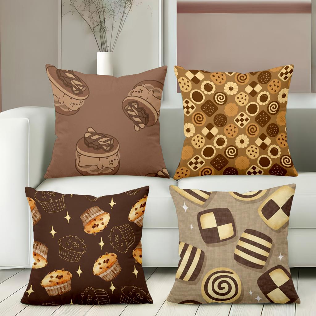 Brown Bakery Print Couch Throw Pillow Covers Set of Polyester Sofa Cushion Cov Headboard Pillow (Without Pillow Core