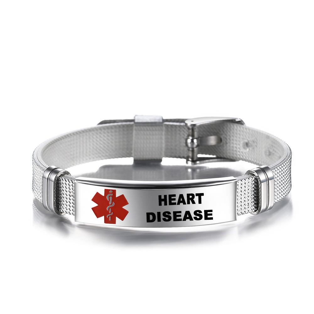 Medical Alert ID Bracelet Emergency First Aid Health Monitoring Laser Engraved Satinless Steel Adjustable Bracelet for Men Women