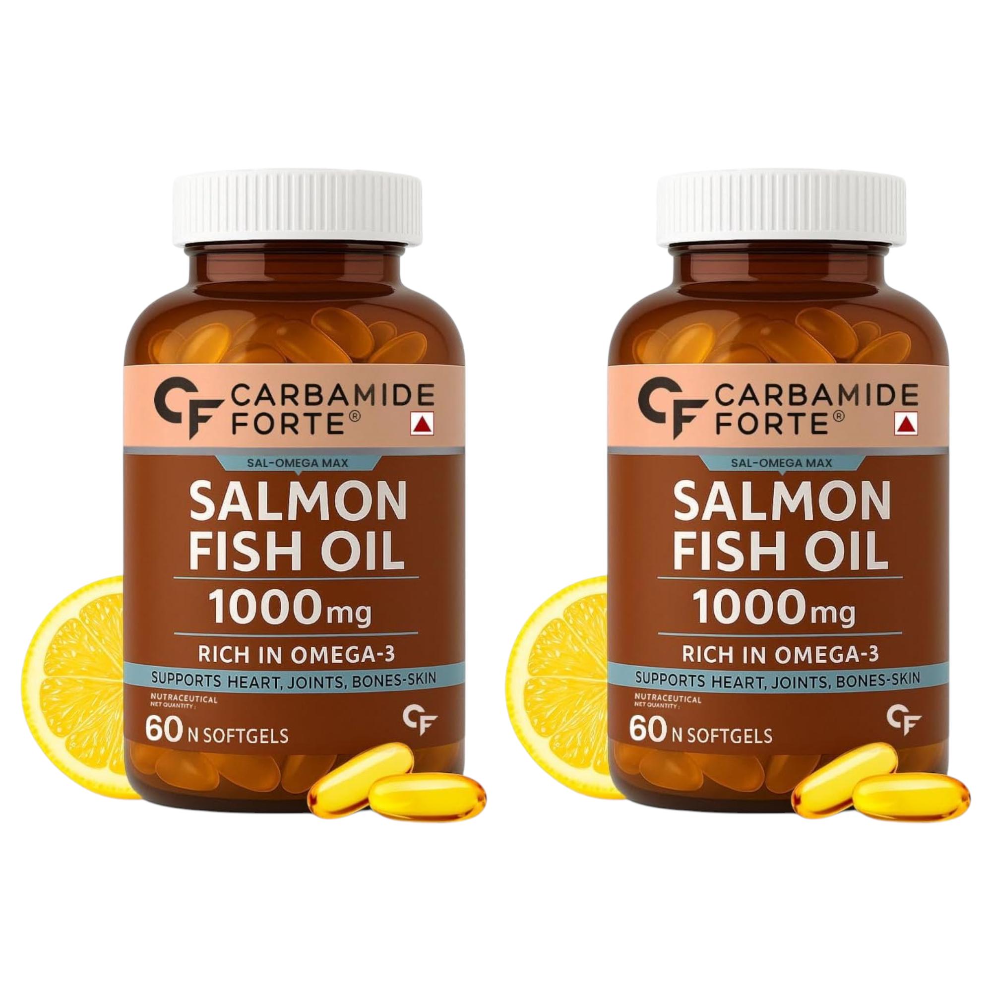 

Carbamide Forte Salmon Omega 3 Fish Oil Capsules 1000mg 60 Softgels X Pack of 2 for Heart, Joints & Skin