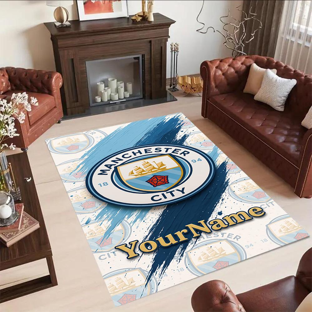 Manchester City Customize Your Name Area Rug Perfect for Balcony Entryway Foyer Living Rooms Anti-slip Rug Decorate Offices Wedding Party Gift