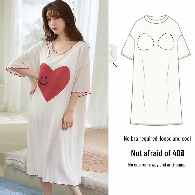 Women's Short Sleeve Loose Nightdress with Chest Pad - 2024 Summer Edition, Wearable Outdoors