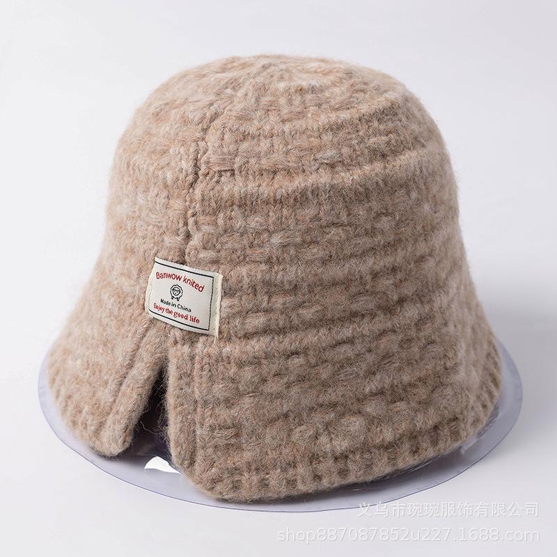 Autumn and Winter Solid Color Bucket Hat Women's Fashion Warm Wool Basin Hat Ear Protection Simple and Sweet Knitted Bucket Hat