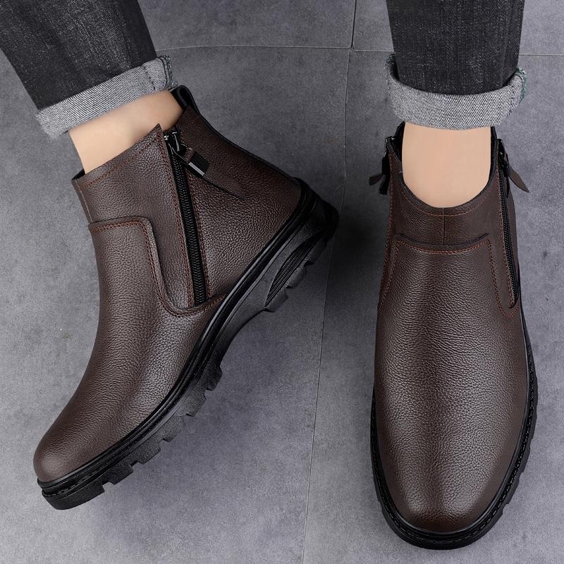 Winter Chelsea Boots Fur Warm Male Casual Fashion Trends Designer Men's Formal Boot Handmade Zipper Business Footwear Anti-slip