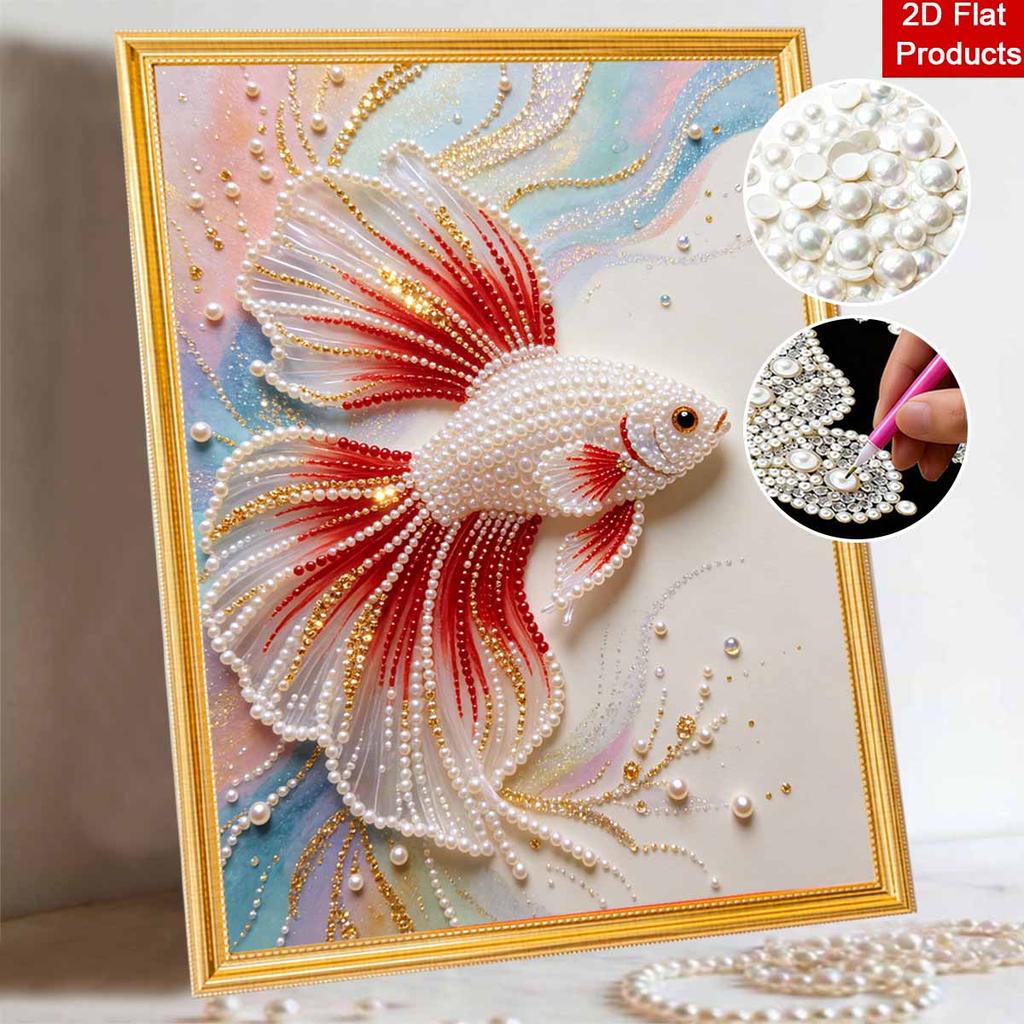 DIY Pearl Art Betta Fish Painting Kit 5D Crystal Rhinestone Embroidery for Bedroom Living Room Wall Decoration Handmade Craft