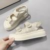 2025 Summer New Xiaoxiangfeng Velcro Rhinestone Roman Sandals Women's Fashion Outer Wear Platform Casual Beach Women's Shoes