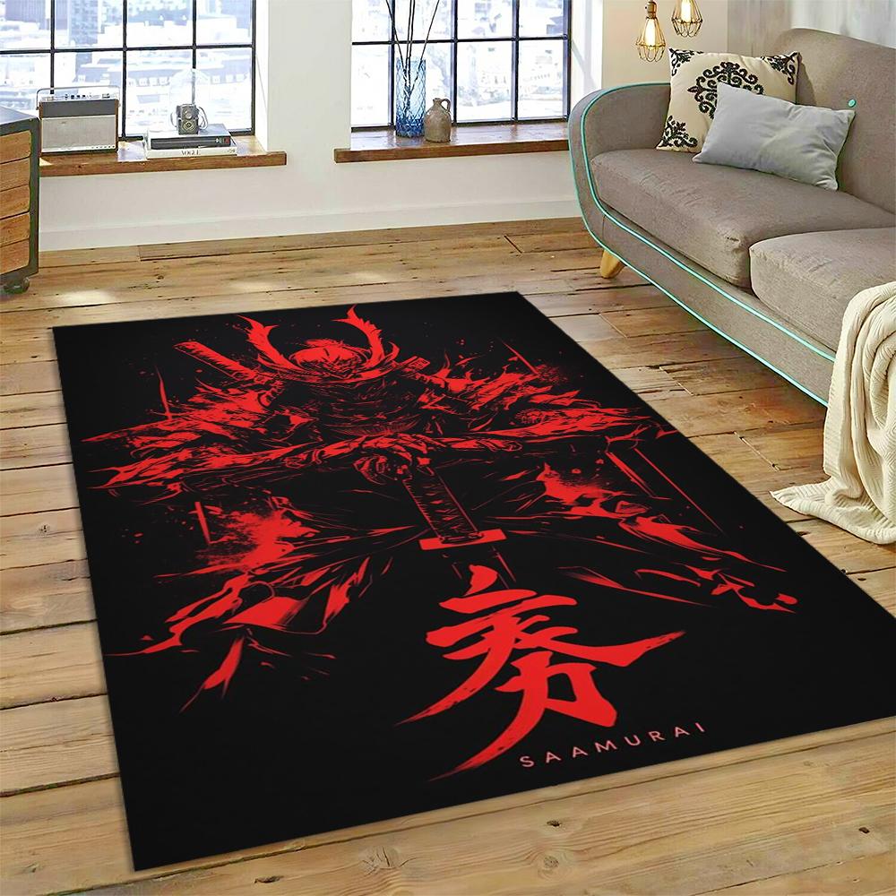 2025 New 3D Japanese Samurai Bushido Katana Cartoon Carpet Rug for Living Room Bedroom Home Sofa Decoration,Non-slip Floor Mat