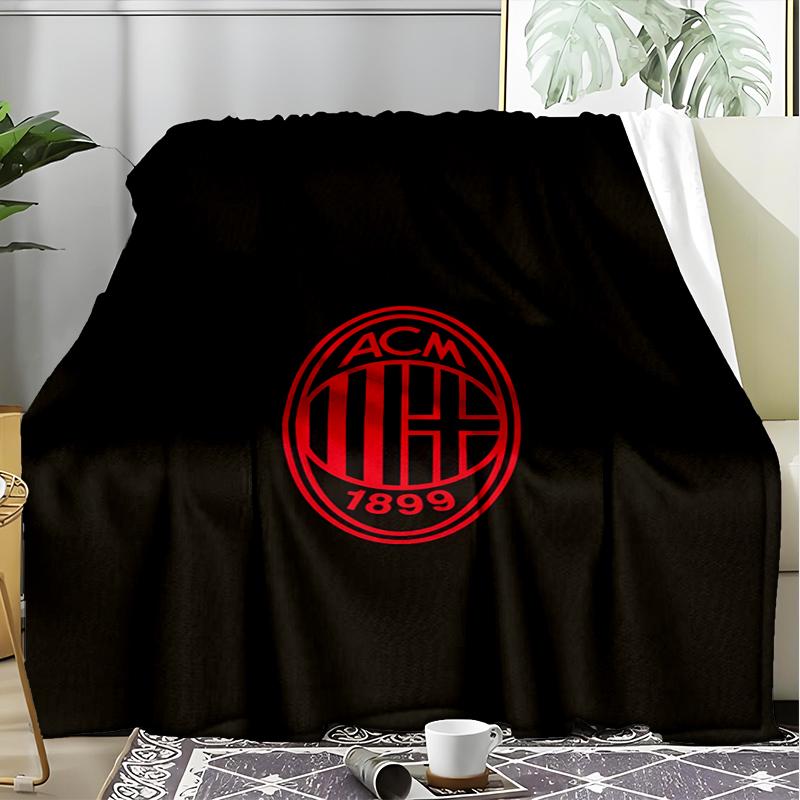 1 Stück AC Mailand Fußballverein Aufdruck Weiche Flanelldecke Überwurf für Schlafzimmer Wohnzimmer Sofa Camping Reise Fan Geschenke Weihnachtsgeschenke
