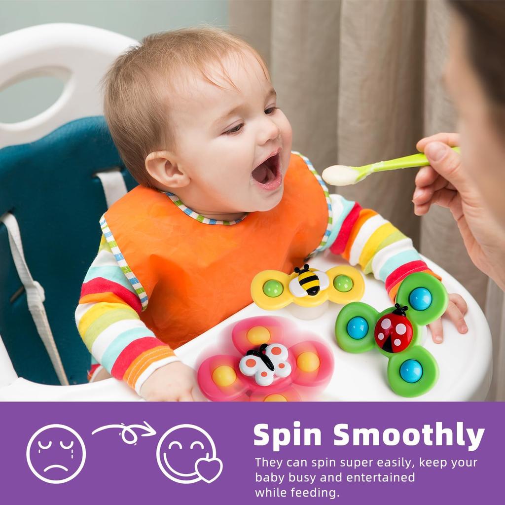 LiKee Strong Suction Cup Fidget Rotating Sensory Bath Toys for Baby, Airplane Car Travel Table & Window Toys for Toddler Boys and Girls, 12+ Months