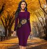 Long Sleeve Waist Tight Office Slim Fit Mischievous Cat Printing Elegant Bodycon Dress