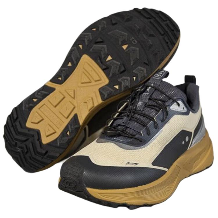 Li Ning CF Outdoor Casual Non-Slip Durable Low-Top Hiking Shoes Unisex Hiking Shoes Beige Black AHCV015-4