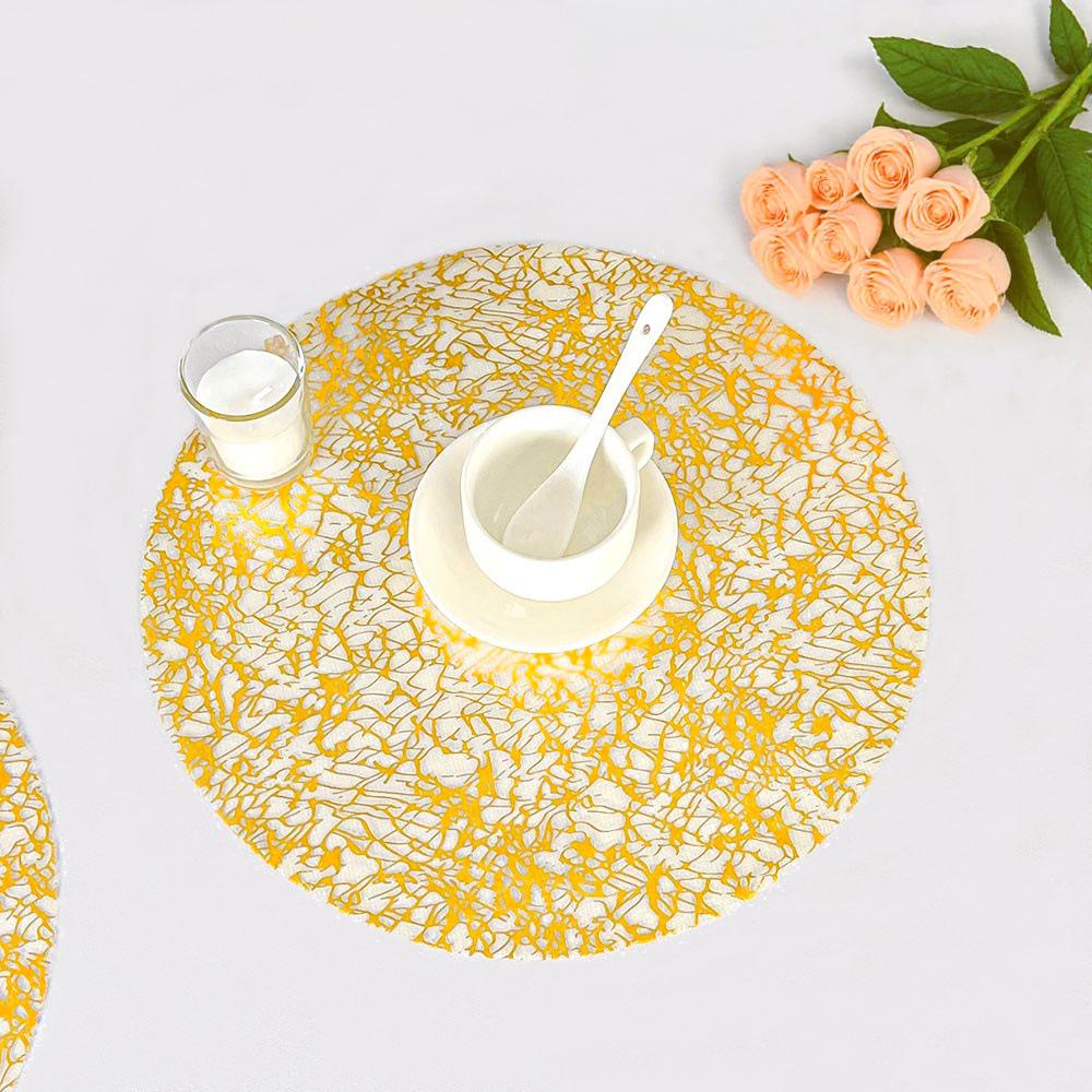 Gold Mesh Hot Stamping Round Placemat - Polyester Table Decoration for Weddings, Birthdays, and Home Dining.