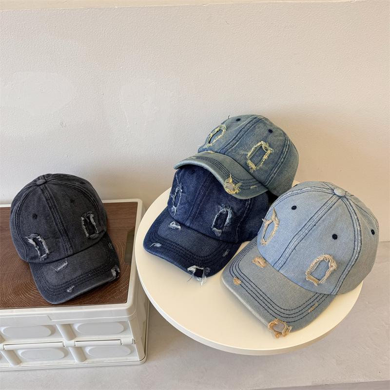 Ripped Denim Cap Women's Winter New Retro Old Fashion Personality Curved Brim Soft Top Show Face Small Baseball Cap