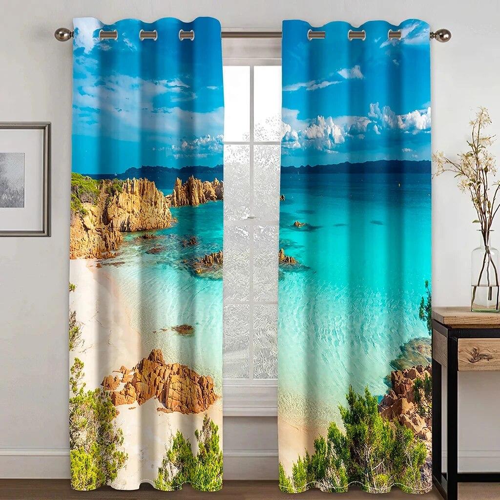 Coconut Tree Scenery Plážové zatemňovací závěsy do obývacího pokoje Ložnice Domácí dekorace Strom Velká scenérie pro vysoký stínící závěs