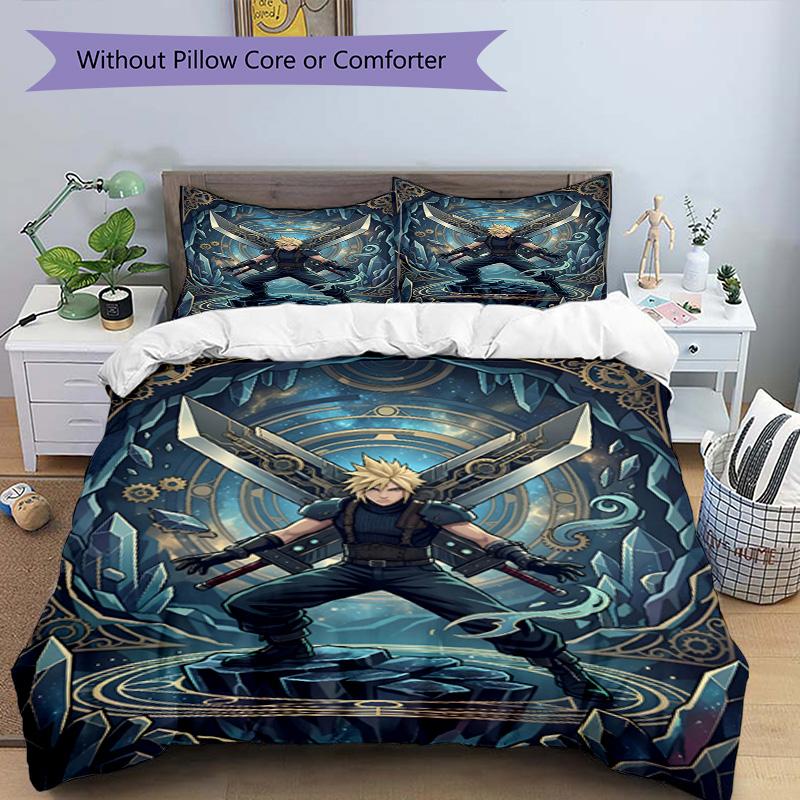 3pcs Duvet Cover Set (1*Duvet Cover + 2*Pillowcase, Without Core), Final Fantasy Print Bedding Set, Bedroom Decor, All‑Season, Birthday Gift