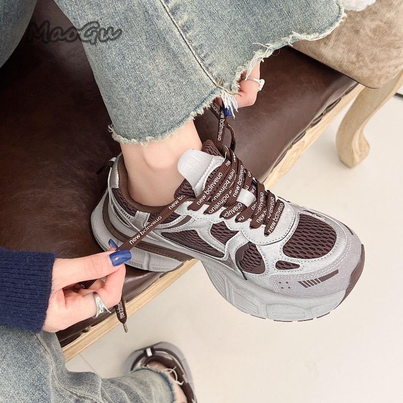 Fashion Women's Chunky Sneakers Spring Autumn Retro Platform Casual Shoes Comfortable Lace Up Sport Shoes Lightweight Walking Sneakers