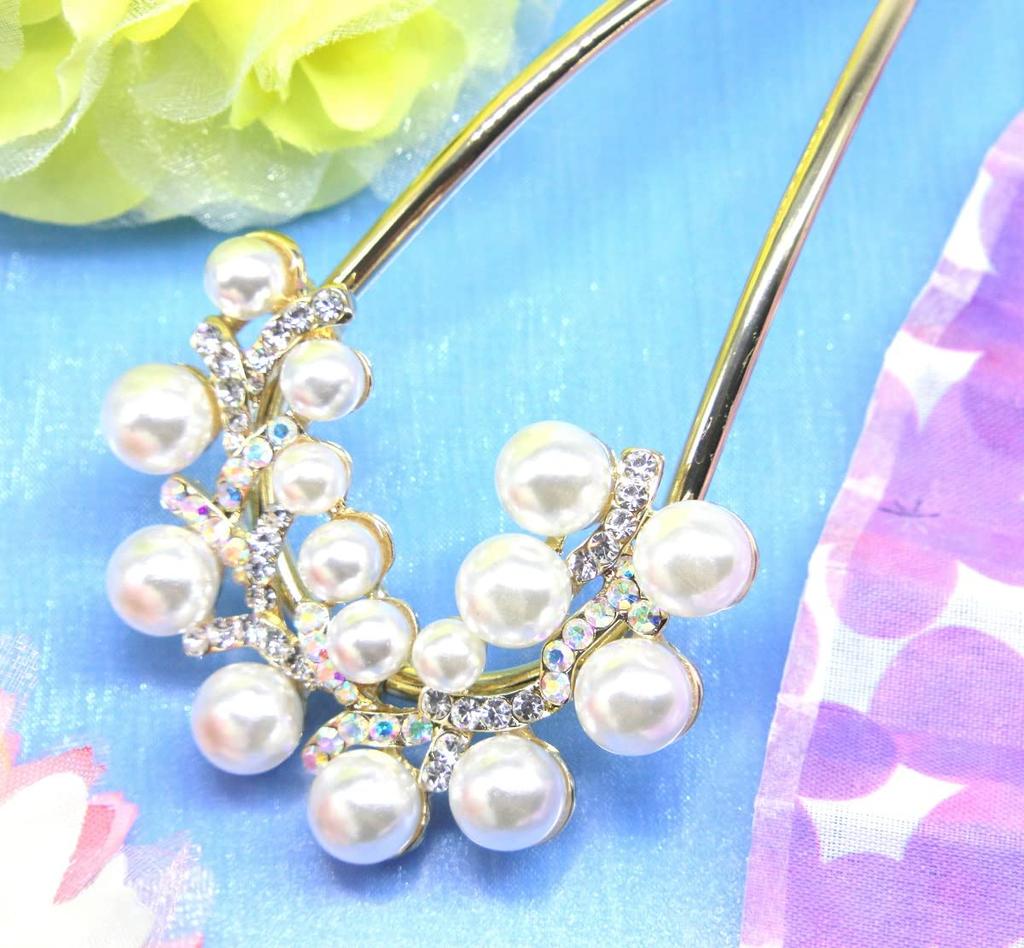 Miaomyao Haarnadel, Trommelstock, Haarschmuck, japanischer Stil, Tomesode, Perle, Bijou, Blume, U-Kamm, Gelbgold, Haar-Accessoire [Miaomyao]