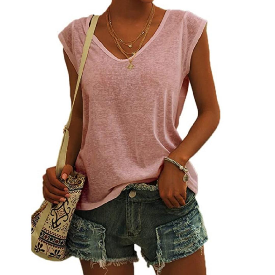 

Сплошная летняя футболка с v-образным вырезом, свободный женский топ, износостойкие удобные пуловеры S