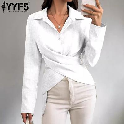 Women's Fashion Casual Spring Fall Solid Color Print Long Sleeve POLO Neck Blouses & Shirts