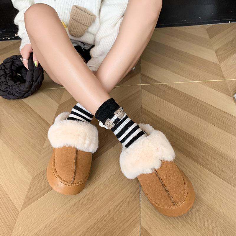 Winter Damen Plüsch Baumwolle Schuhe Modische Damen Flache Schuhe Leder Pelz Integrierte Damen Kurze Stiefel