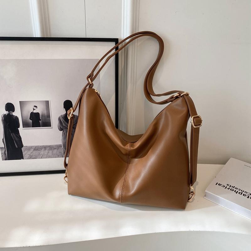 

Large Capacity Soft Leather Travel Backpack Women New Fashi One Shoulder Bags Korean Casual Versatile Shopping Tote Bag (30cm<Max Length<50cm) коричневий