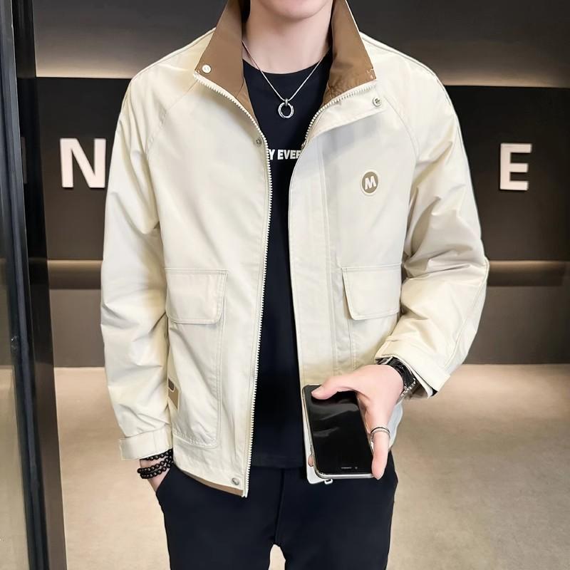 

Men s coat spring and autumn new trendy brand stand-up collar jacket clothes men s zipper trend casual wear autumn top M белый