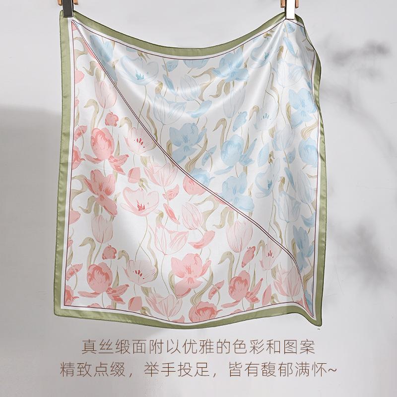 Spring and Autumn Pink Gentle Flower Silk Scarf Women s Spring and Autumn Versatile Elegant Mulberry Silk Scarf Square Shawl